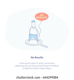 Flat line icon concept of No Results or 404 Error Page. Cute upset cartoon character with Balloon. No results, No Answer to Questions. Magnifying glass, funny character. Isolated vector illustration.