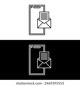 Flat line icon concept of Open email envelope on mobile phone. Vector isolated illustration. Smartphone screen with open e-mail message and read mail envelope icons, inbox concept
