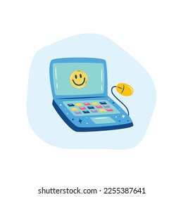 Flat line icon concept set of New Email, Inbox message, sms. Vector illustration of laptop with happy envelope. Mail notification, sending messages.