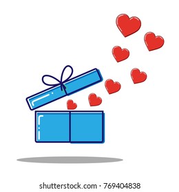 Flat line icon concept set of Open box with hearts, Valentine gift. Vector.