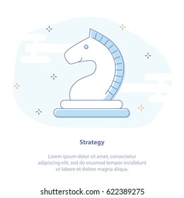 Flat line icon concept of Strategy, Competition. Fun chess horse. Isolated vector illustration.