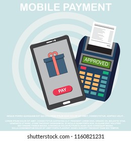 Flat line icon concept of Wireless Payment  Processing.