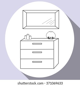 Flat line icon design hand drown - furniture in Living room and bedroom, icon for web site. Vector Illustration.