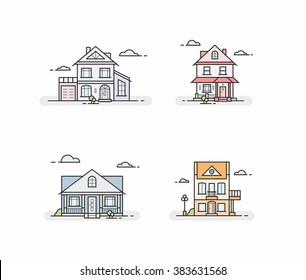 Flat line icon Houses