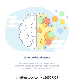 Flat line icon illustration concept of Creativity or Imagination, Brain Power. Vector illustration in flat linear style - left and right brain hemispheres - analytical and creative thinking