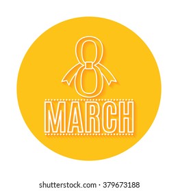 Flat line icon - March 8, the figure in the form of a bow. Long straight shadow.
