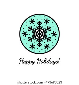 Flat line icon on the New Year's and Christmas Holiday. Frozen snowflakes 
on a blue background.