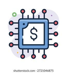 Icono de línea plana que representa la tecnología de IA en las finanzas comerciales.