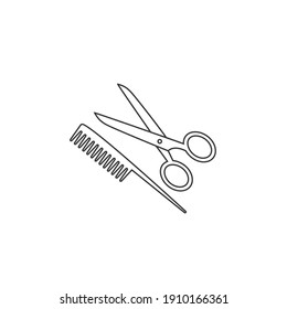 Flat line icon scissors and combs isolated on white background. Beauty saloon vector