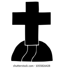 Flat Line Icon, Sign, Symbol, Object Cross with Path Road Crucifix Worship Christian Church Religion Silhouette. Graphic Design Resource, Elements, Vector Illustration EPS 10