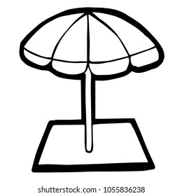 Flat Line Icon, Sign, Symbol, Object Umbrella Protection from Sun Beach Summer Relax Vacation Travel Isolated Background Outline. Graphic Design Resource, Elements, Vector Illustration EPS 10