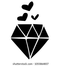 Flat Line Icon, Sign, Symbol Diamond with Small Hearts Treasure Gemstone Fashion Brilliant Luxury Isolated Background Silhouette. Graphic Design Resource, Elements, Vector Illustration EPS 10