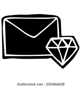 Flat Line Icon, Sign, Symbol Diamond with Mail Treasure Gemstone Fashion Brilliant Luxury Isolated Background Silhouette. Graphic Design Resource, Elements, Vector Illustration EPS 10