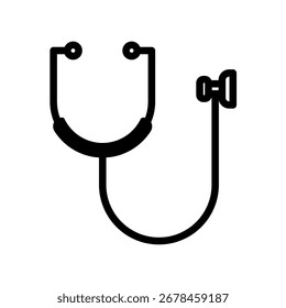 Icono de línea plana de un estetoscopio, que representa el examen médico, el médico y los diagnósticos de atención médica