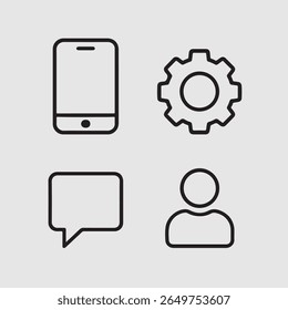 Iconos de línea plana para App y Sitios web, paquete de iconos de Vector de App móvil, iconos simples de App móvil, iconos editables de vectores de trazo para proyectos UIUX, iconos de App móvil de estilo de línea.