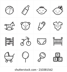 Flat Line Icons For Baby Icons and Toys Icons Vector Illustration