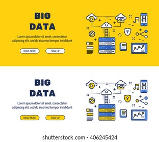 Flat line icons design of BIG DATA and elements illustration concept for website banner, printing , book cover and corporate documents.