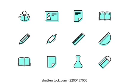 Flat line icons design - Education. flat education vector. flat school design. stationary icons. flat stationary. education icons set. vector illustration.