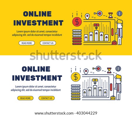 Flat line icons design of ONLINE INVESTMENT and elements illustration concept for website banner, printing , book cover and corporate documents.