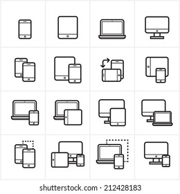 Flat Line Icons Device Icons and Responsive Web Design Icons Vector Illustration