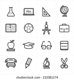 Flat Line Icons For Education Icons and School Icons Vector Illustration