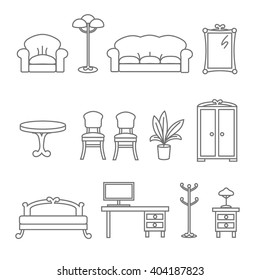 Flat Line Icons For Furniture Icons Vector Illustration