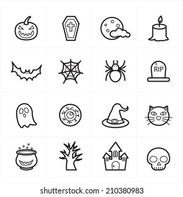 Flat Line Icons For Halloween Icons Vector Illustration