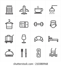 Iconos de línea plana para Iconos de Hotel e Iconos de Viaje Ilustración vectorial