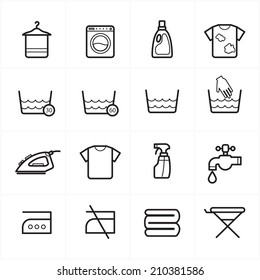 Flat Line Icons For Laundry and Washing Icons Vector Illustration