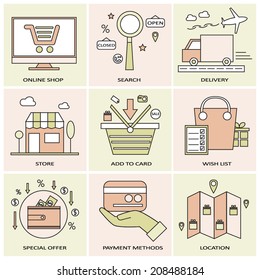 flat line icons for online shopping
