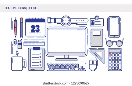 Flat line icons property in office