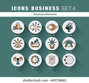 Flat line icons set of business growth and opportunity vision. Modern flat linear design pictogram logos set collection. Outline vector concept of mono stroke symbol pack premium quality web graphics