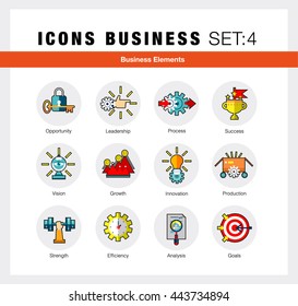 Flat line icons set of business growth and opportunity vision. Modern flat linear design pictogram logos set collection. Outline vector concept of mono stroke symbol pack premium quality web graphics