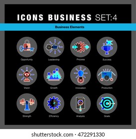 Flat line icons set of business growth and opportunity vision. Modern flat linear design pictogram logos set collection. Outline vector concept of mono stroke symbol pack premium quality web graphics