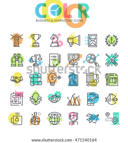 Flat line icons set of business management, marketing and communication. Modern design icons for web and app design and development.