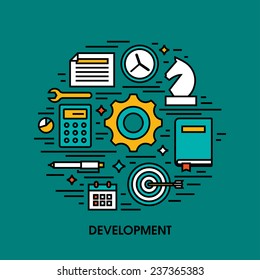 Flat line icons set of development. Creative design elements