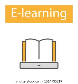 Flat line icons set of e-learning, distance education, online training and courses, cloud solutions for education, video tutorials, staff training, digital library, knowledge for all. - Vektör