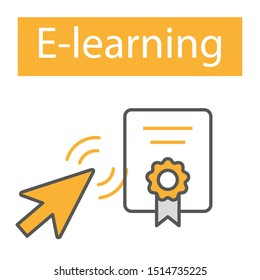 Flat line icons set of e-learning, distance education, online training and courses, cloud solutions for education, video tutorials, staff training, digital library, knowledge for all. - Vektör