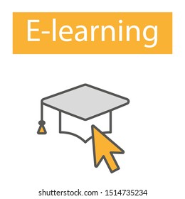 Flat line icons set of e-learning, distance education, online training and courses, cloud solutions for education, video tutorials, staff training, digital library, knowledge for all. - Vektör
