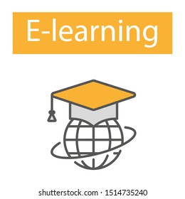Flat line icons set of e-learning, distance education, online training and courses, cloud solutions for education, video tutorials, staff training, digital library, knowledge for all. - Vektör