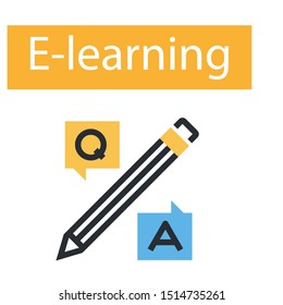 Flat line icons set of e-learning, distance education, online training and courses, cloud solutions for education, video tutorials, staff training, digital library, knowledge for all. - Vektör