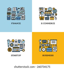 Flat line icons set of finance, e-commerce, startup, business. Creative design elements for websites