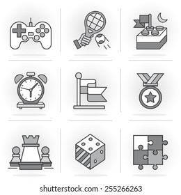 Flat Line Icons Set. Game achievements and results, Leveling skills. Isolated Objects in a Modern Style for Your Design.