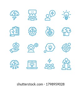 Flat line icons set of human brain process