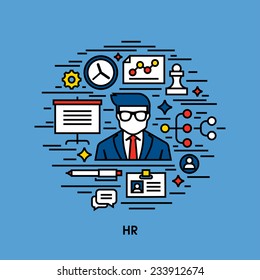 Flat Line Icons Set Of Human Resources (HR)