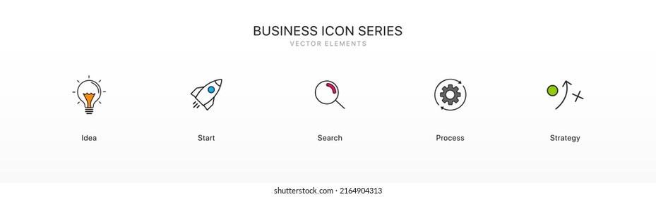 Flat line icons set of marketing, advertising, business and promotional campaigns. Idea, start, search, process, strategy icons.