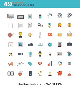 Flat line icons set in Material Design Color. Vector