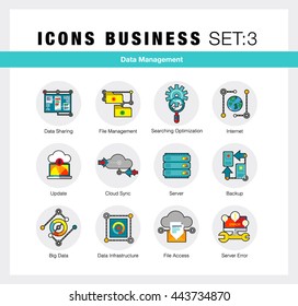 Flat line icons set of network system backup, data management in modern flat design linear pictogram set collection of premium quality web graphics material. Outline concept of mono stroke symbol pack