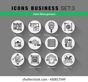 Flat line icons set of network system backup, data management in modern flat design linear pictogram set collection of premium quality web graphics material. Outline concept of mono stroke symbol pack