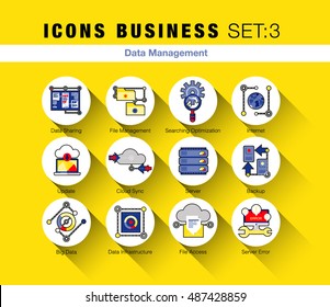 Flat line icons set of network system backup, data management in modern flat design linear pictogram set collection of premium quality web graphics material. Outline concept of mono stroke symbol pack